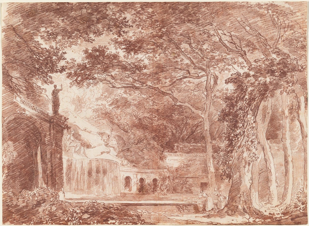 Den ovale fontenen i hagen til Villa d'Este, Tivoli av Hubert Robert
