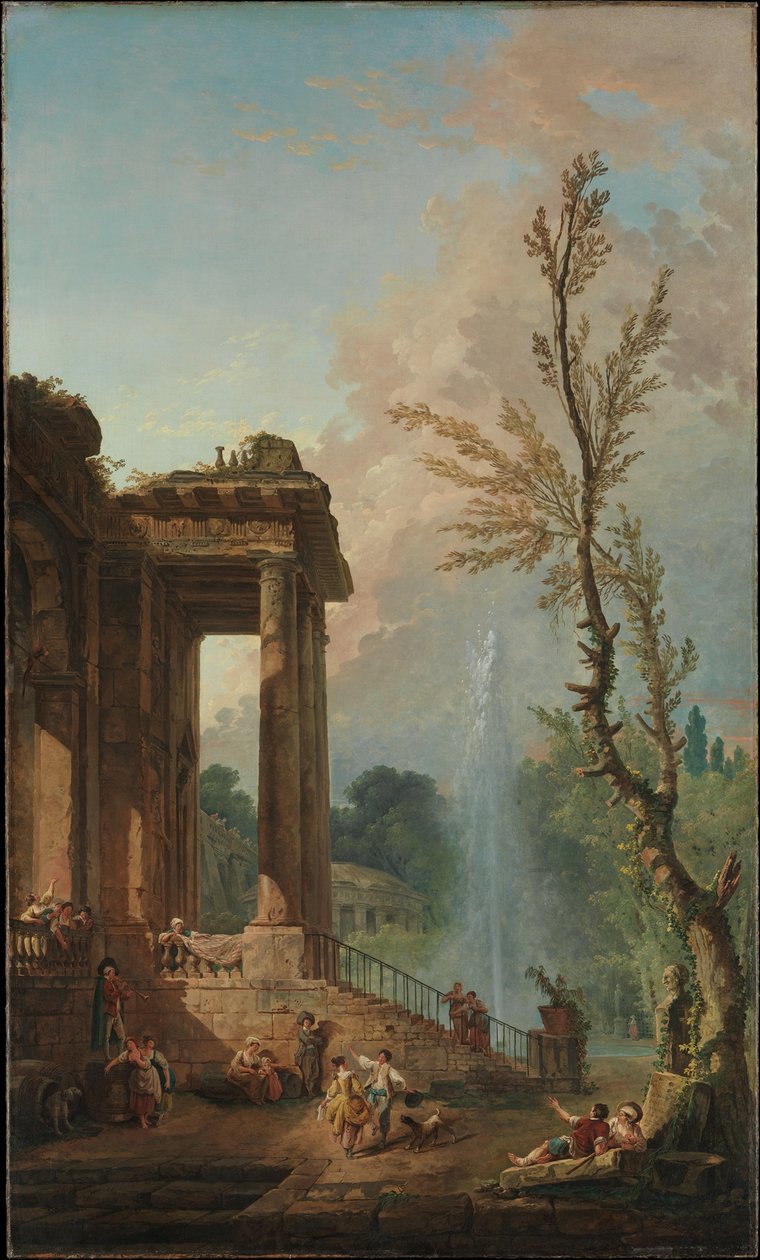 Søylegangen ved en herregård på landet av Hubert Robert
