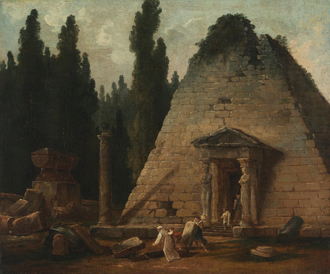 Pyramiden i hagene i Mauperthuis av Hubert Robert