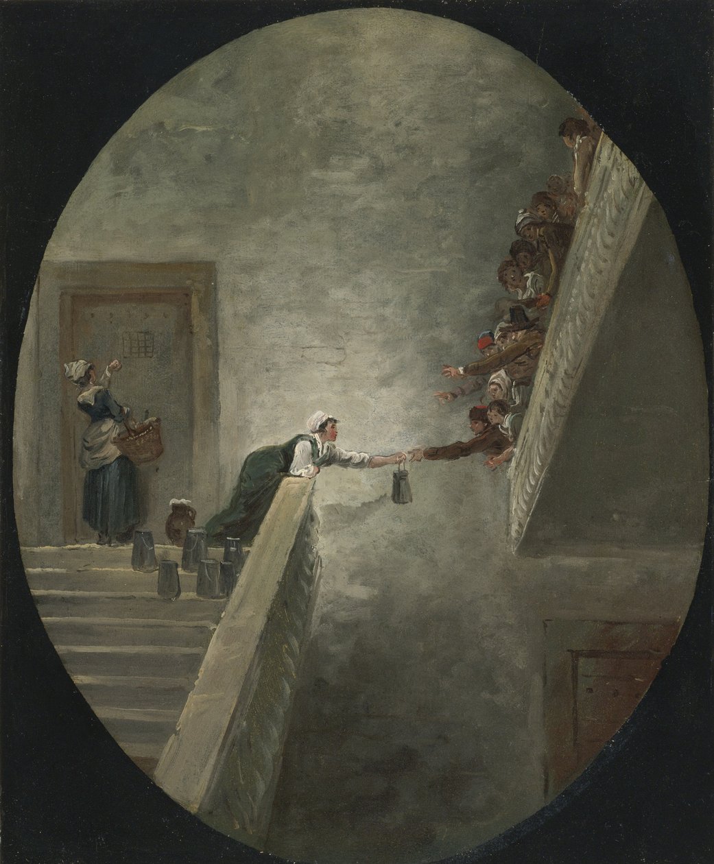 Utdelingen av melk i Saint-Lazare fengsel, ca 1794 av Hubert Robert