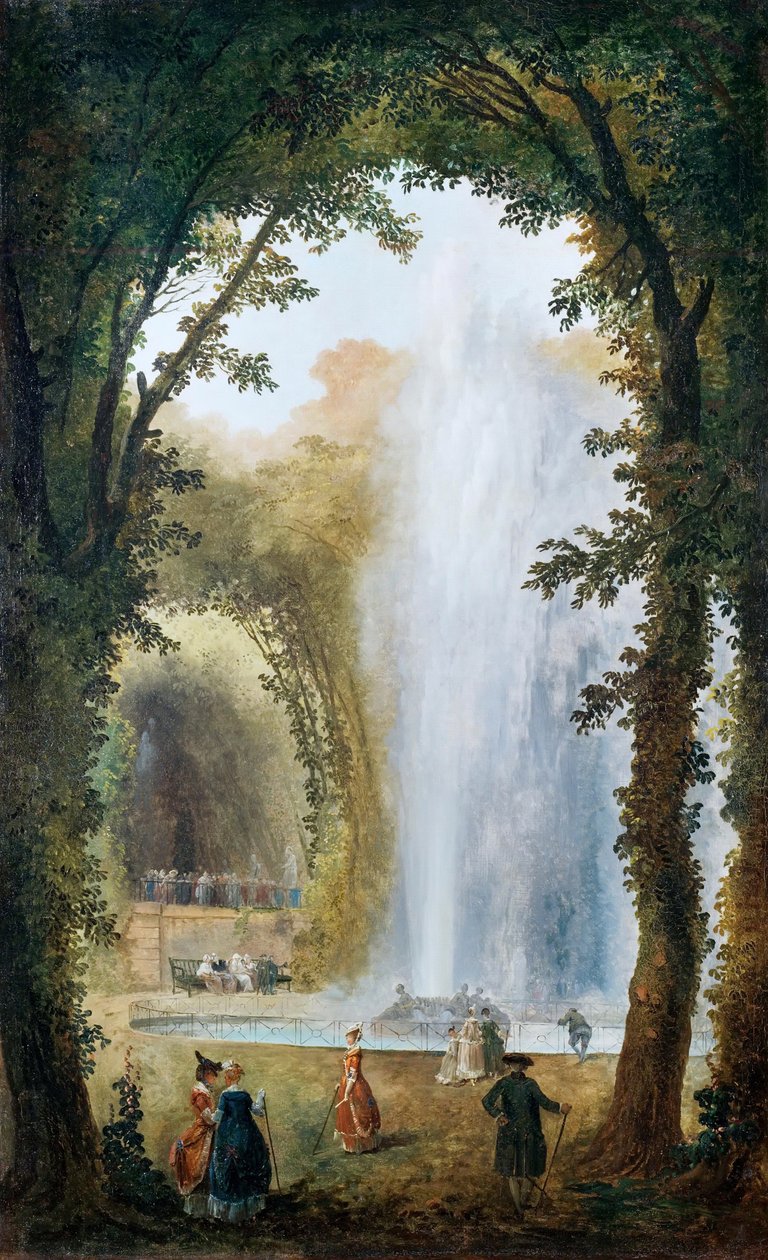 Fontenen i muselunden ved Chateau de Marly av Hubert Robert