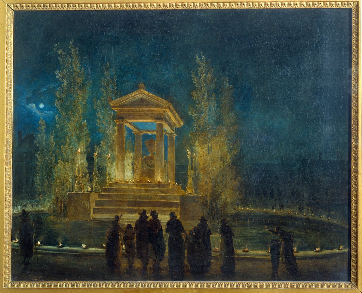 Den midlertidige mausoleen til Jean Jacques Rousseau (1712-1778) i Tuileries-bassenget før oversettelsen av asken hans til Pantheon-maleriet av Hubert Robert (1733-1808) 1794 Søn. 0,65x0,8 m Paris, Musee Carnavalet av Hubert Robert