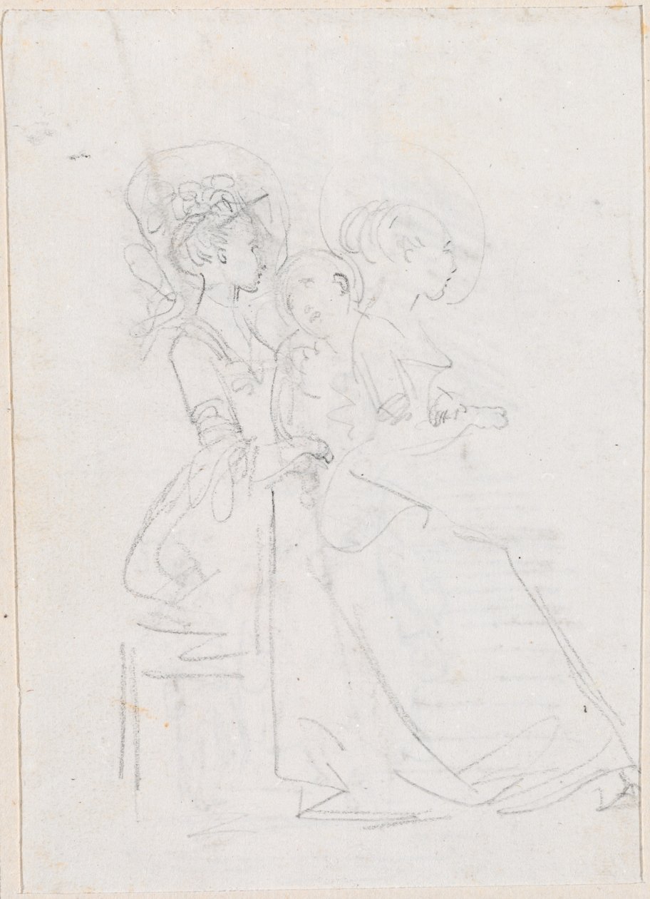 To sittende kvinner med mannlig figur mellom seg [verso] av Hubert Robert