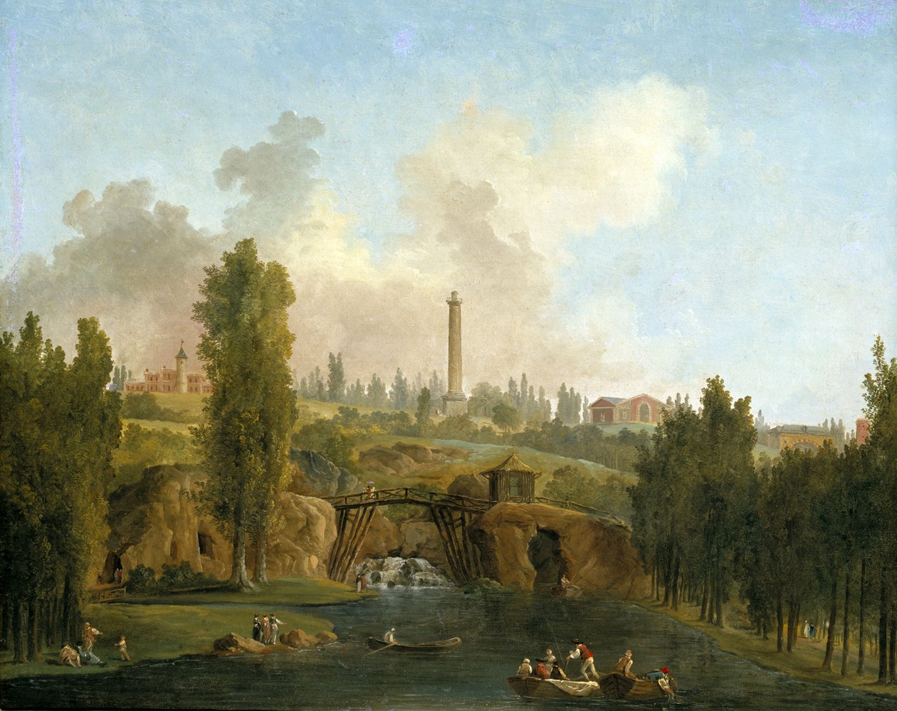 Utsikt over parken Méréville, ca. 1790 av Hubert Robert