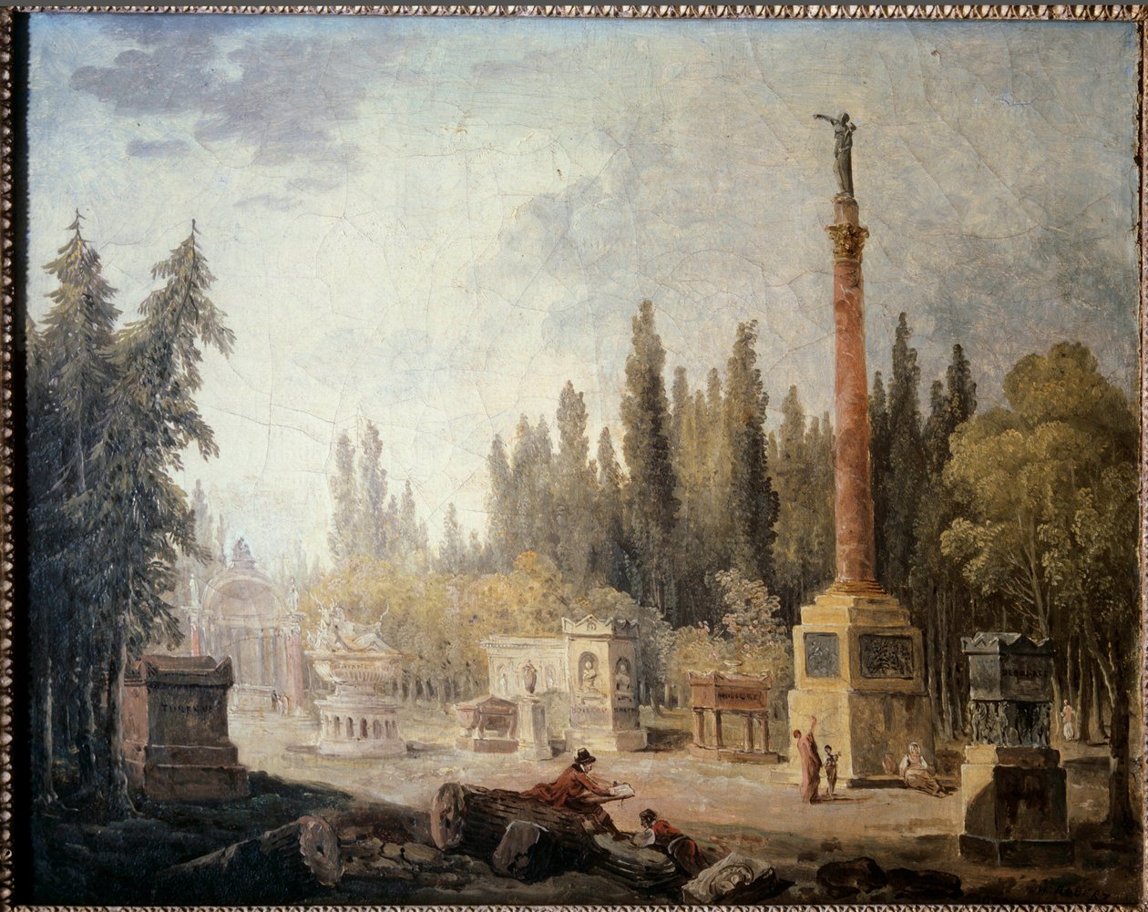 Utsikt over hagen til Musee des Monuments Francais Maleri av Hubert Robert (1733-1808) 1700-tallet. Paris, Musee Carnavalet av Hubert Robert