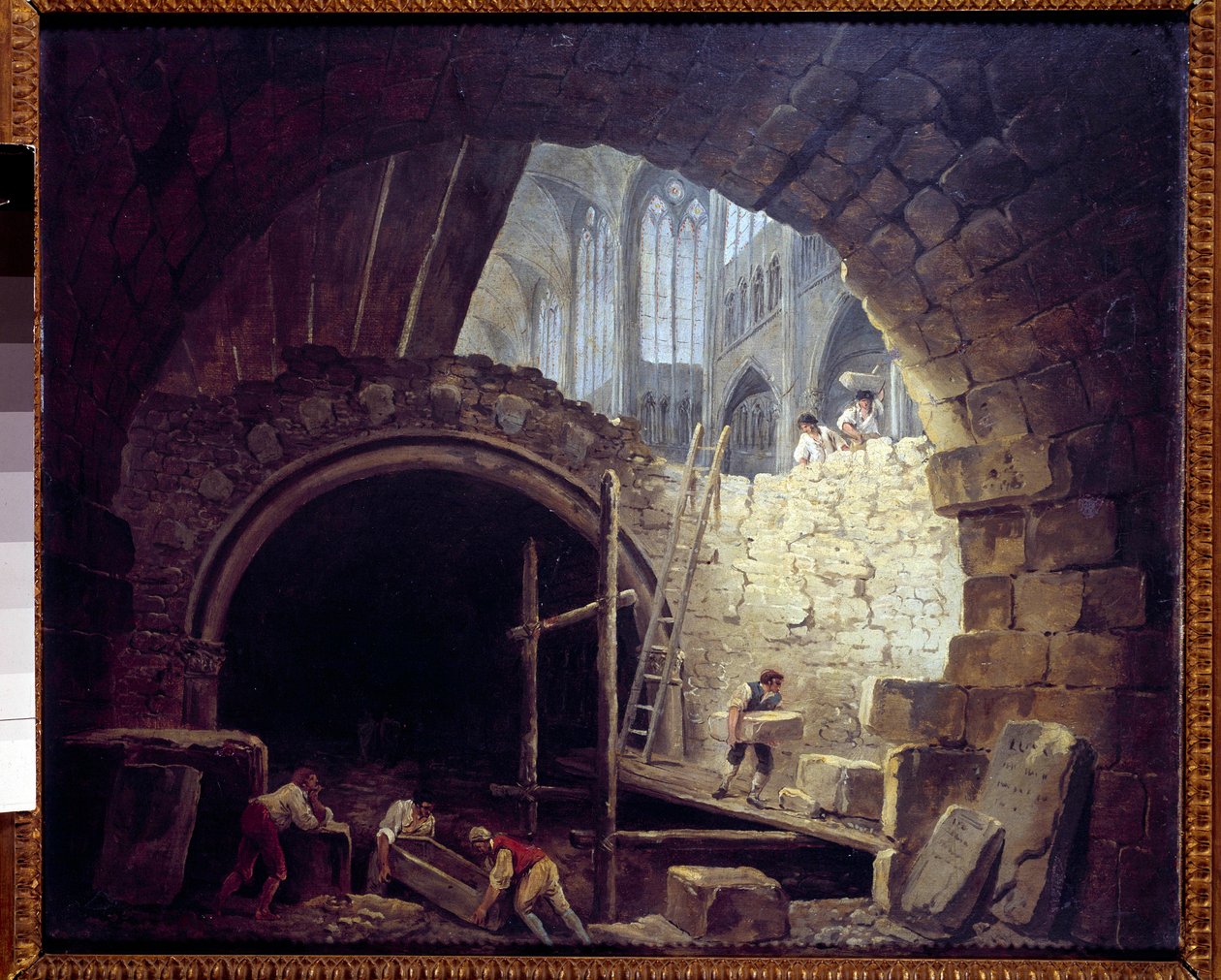 Krenkelse av kjellerne til kongene i basilikaen Saint Denis i oktober 1793. Maleri av Hubert Robert (1733-1808) av Hubert Robert