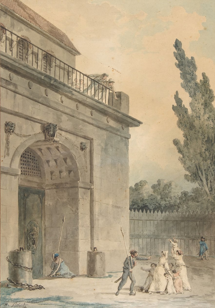 Besøkende som forlater et fengsel, 1794-95. av Hubert Robert