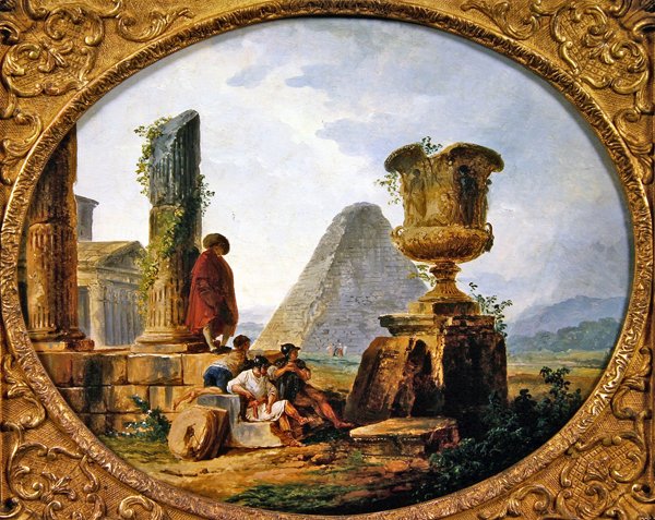 Krigere hviler (olje på lerret) av Hubert Robert