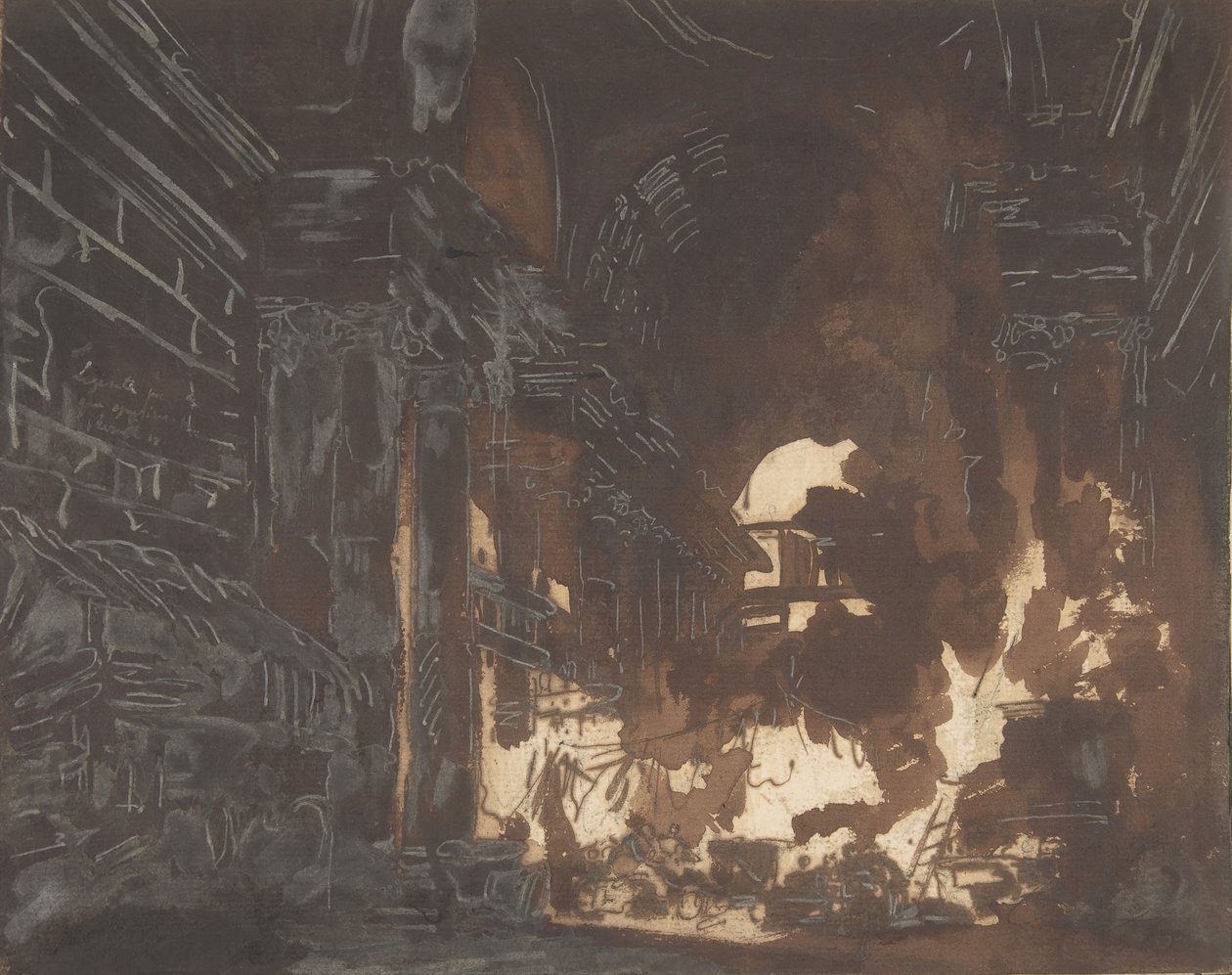 Vaskekvinner i et ødelagt galleri, ca. 1760. av Hubert Robert