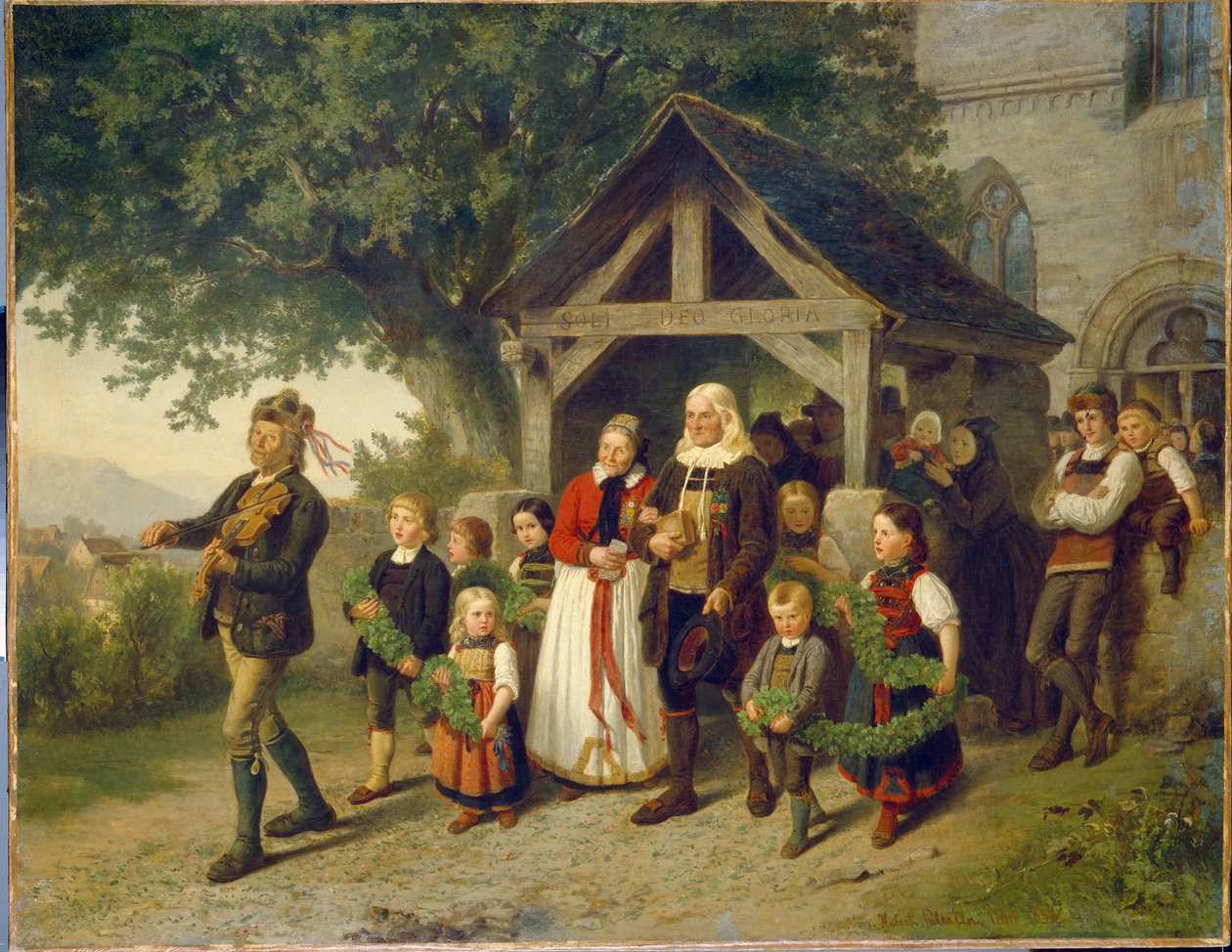 The Golden Wedding - Maleri av Hubert Salentin (1822-1910), olje på lerret av Hubert Salentin