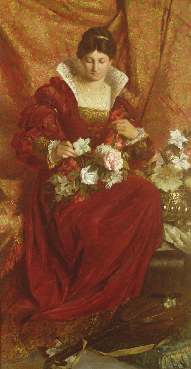 En dame som ordner blomster av Hubert von Herkomer