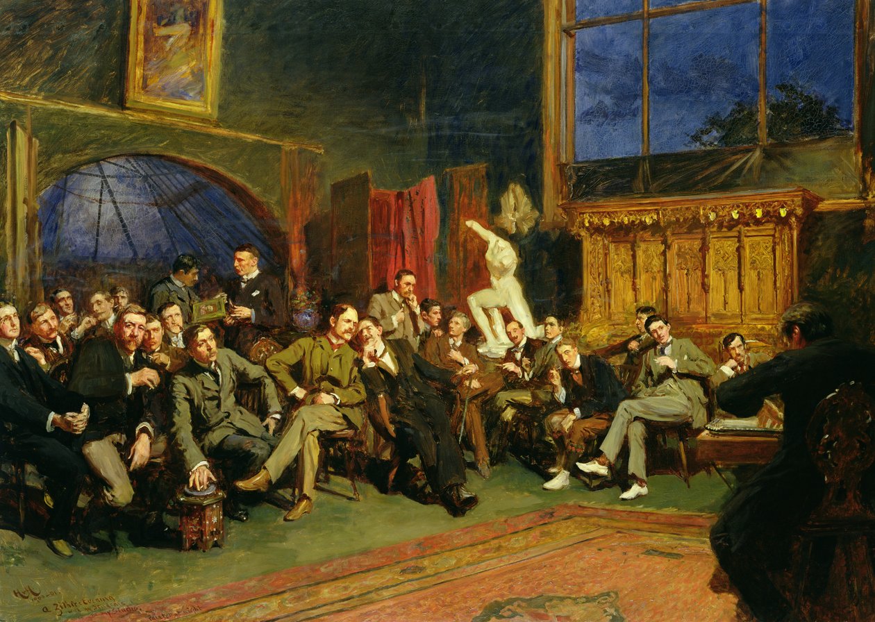 Kveld i studio med mine studenter, 1886 av Hubert von Herkomer