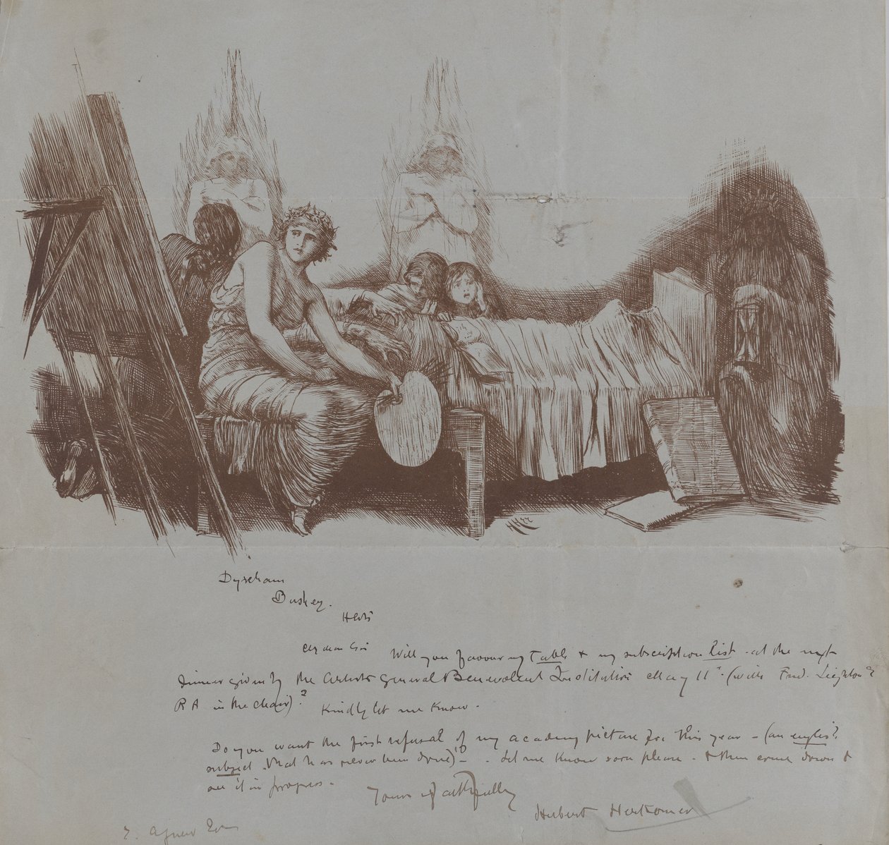 Invitasjon til en fordelsmiddag fra Hubert von Herkomer til Thomas Agnew, 1877-78. av Hubert von Herkomer