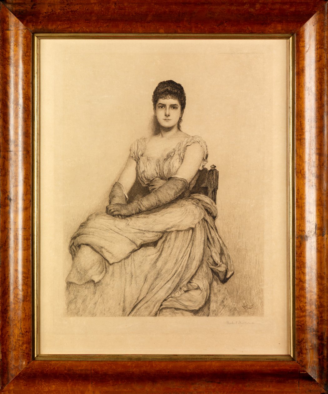 Lady in White (Miss Grant) (etsing) av Hubert von Herkomer