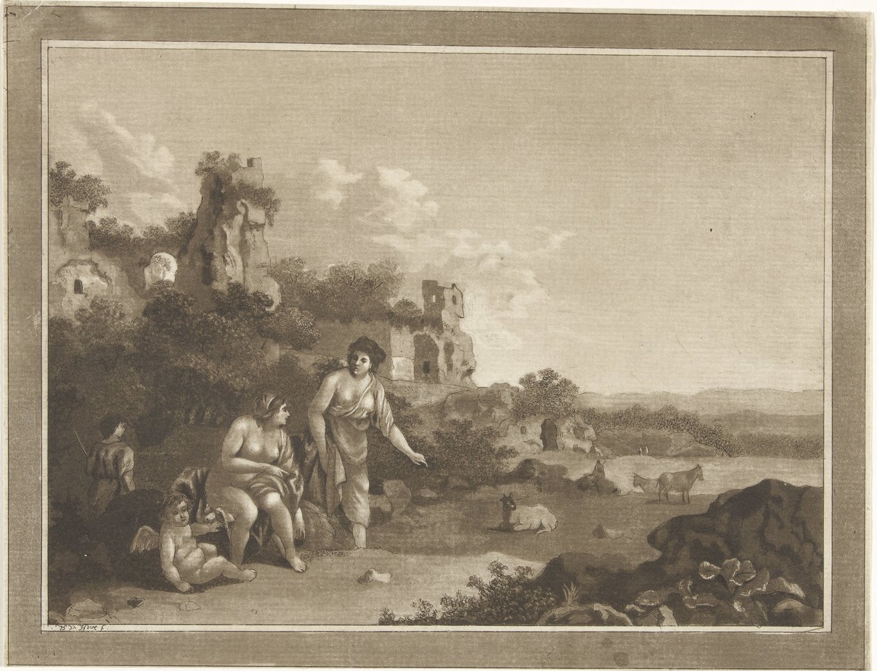 Landskap med nymfer av Hubertus van Hove