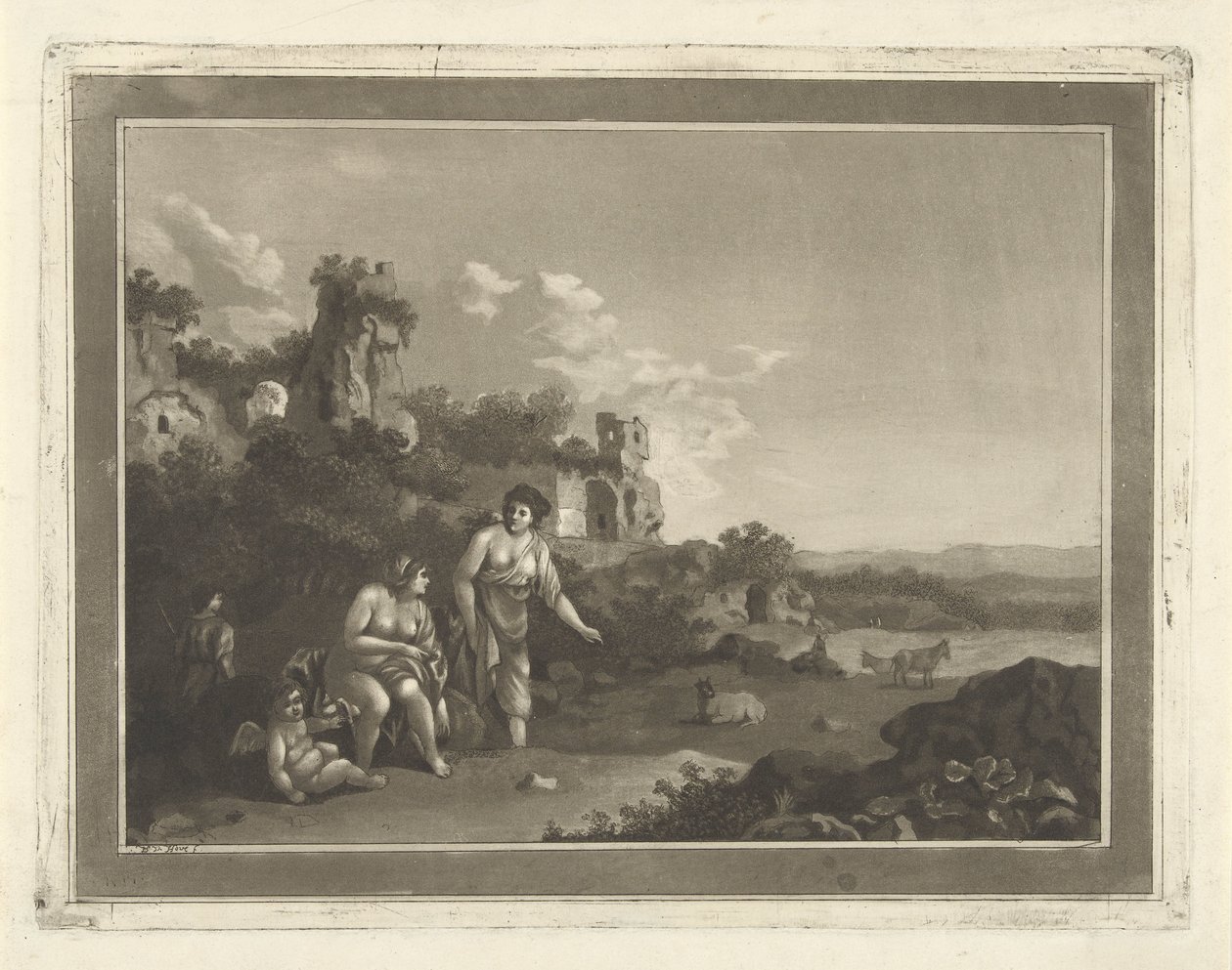 Landskap med nymfer av Hubertus van Hove