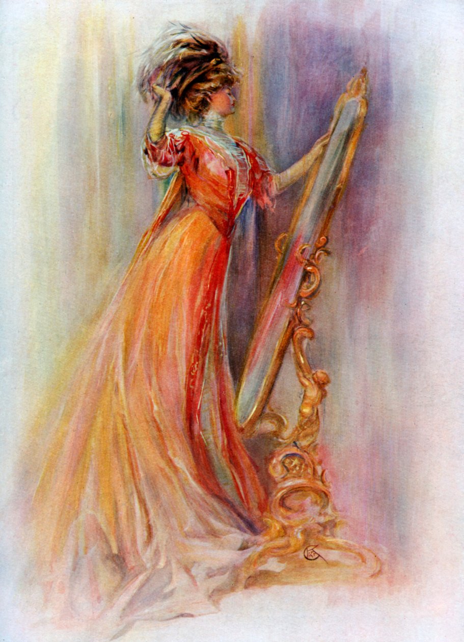 Kvinne som beundrer seg selv i et speil, 1908-1909. av Hubner and Wilson