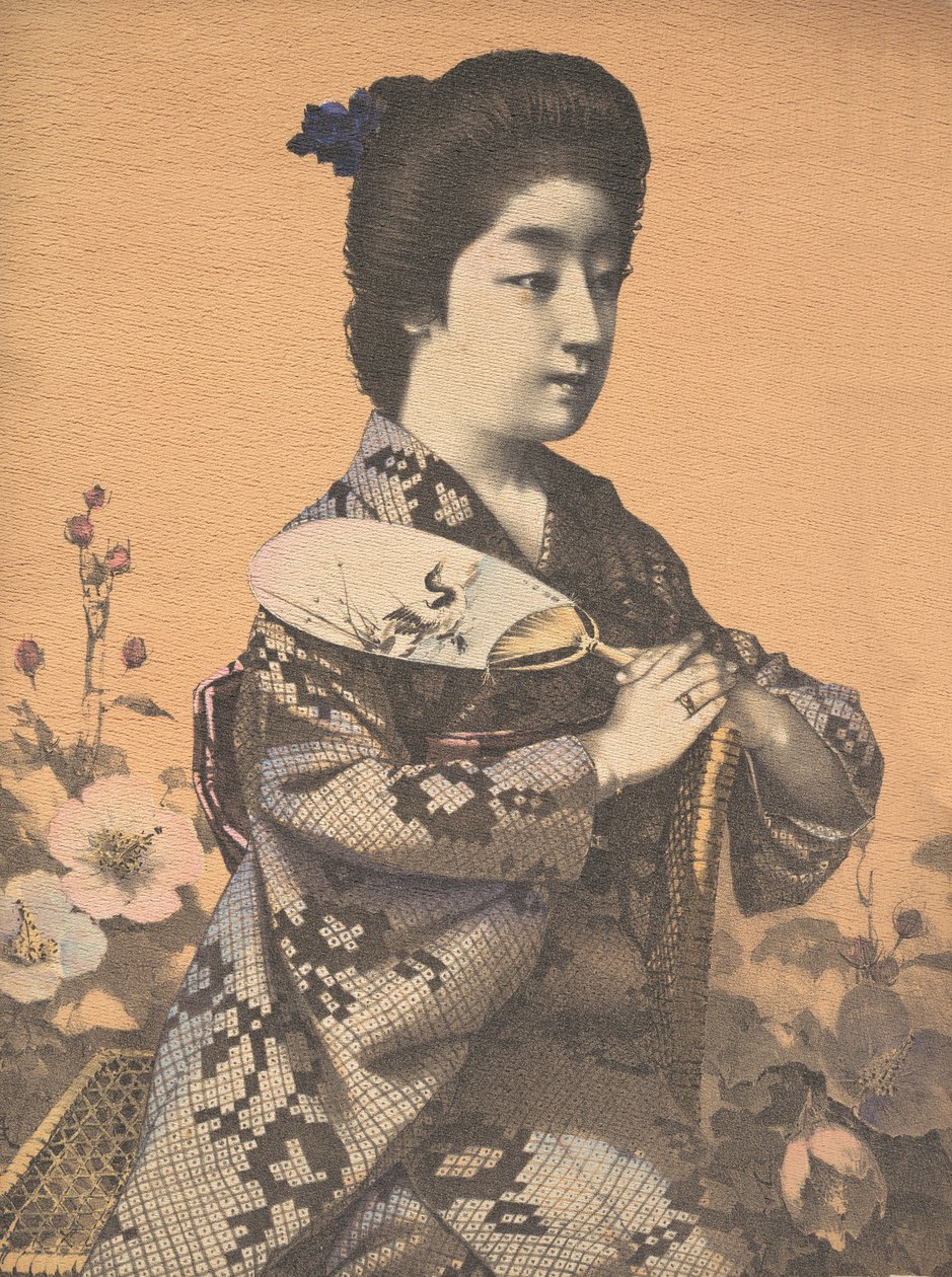 Jente som bærer en rund papirvifte Uchiwa, ca. 1900 av Hugechi
