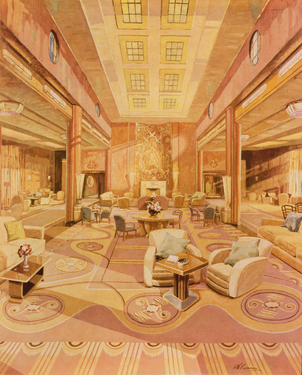 Interiør i First Class Lounge på R.M.S. Dronning Mary av Hugh McKenna