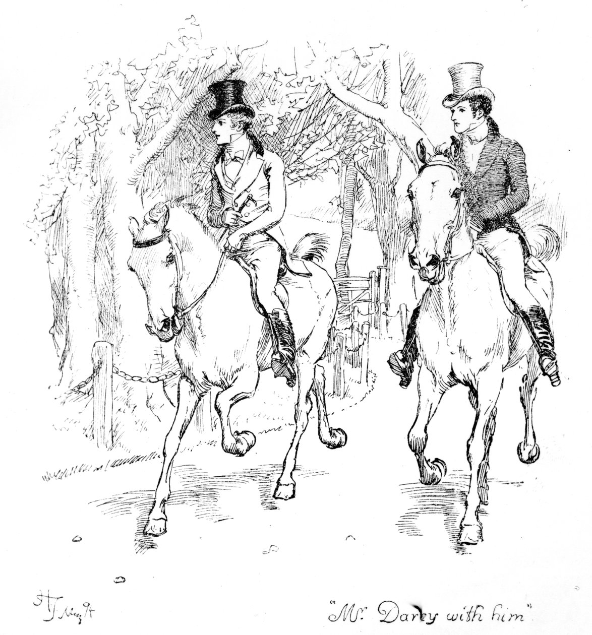 'MR. Darcy with him', illustrasjon fra 'Pride und Prejudice' av Jane Austen, utgave utgitt i 1894 av Hugh Thomson