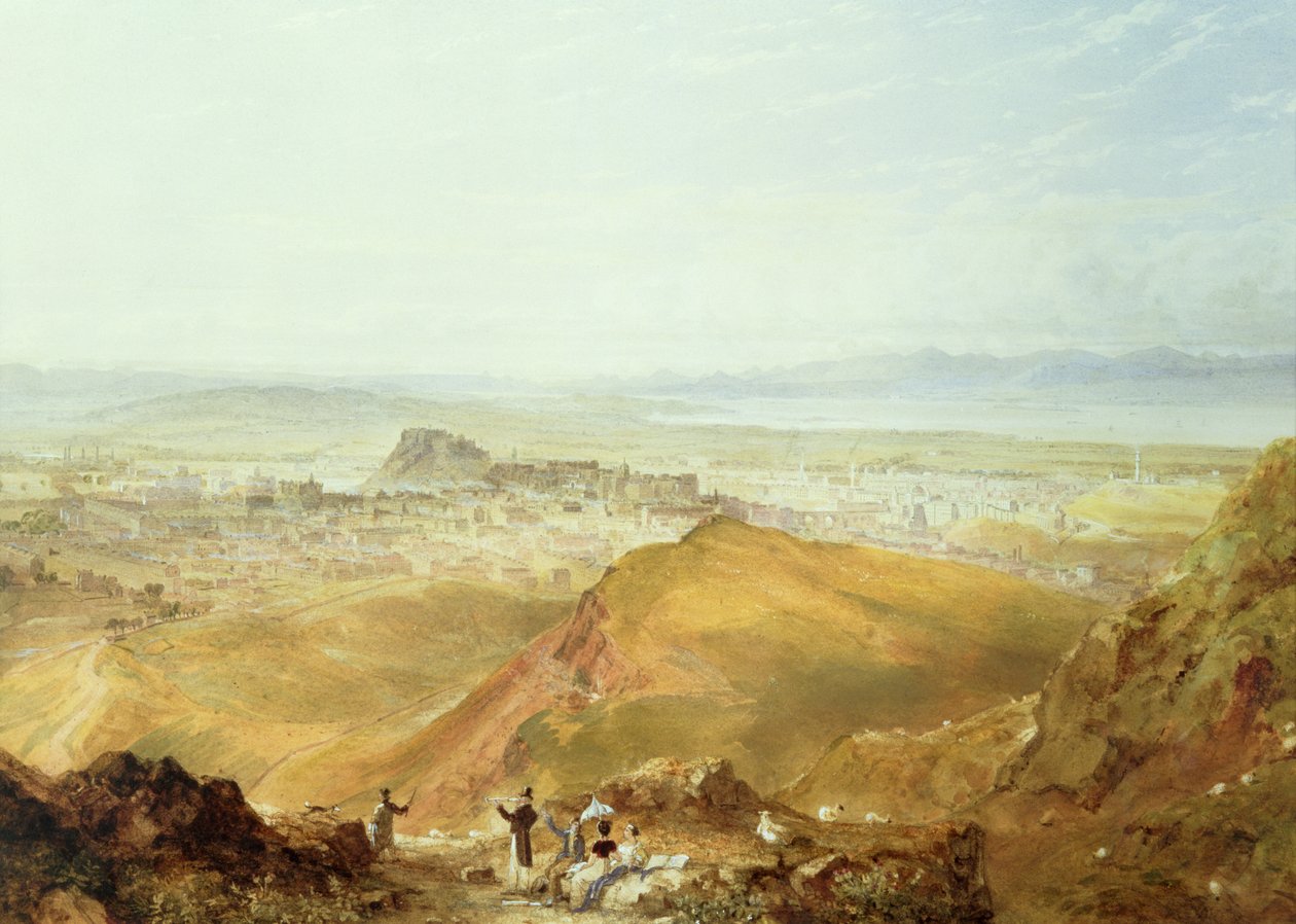Utsikt over Edinburgh fra Arthur's Seat (akvarell på papir) av Hugh William Williams