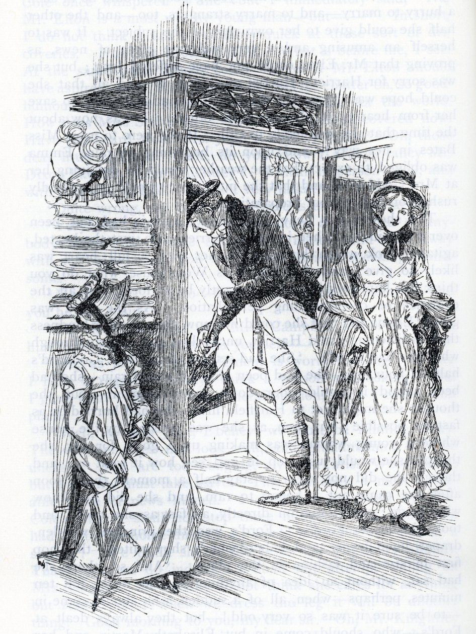 "Emma forklarer at hun er den som arrangerer bryllupet til Miss Taylor og Mr Weston" (illustrasjon) av Hugh Thomson