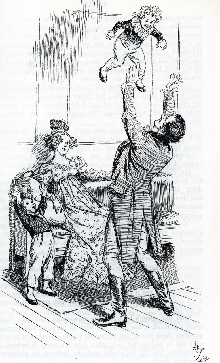 "Mr Knightley leker med barna sine" av Hugh Thomson