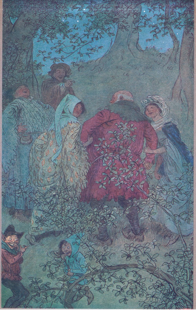 Nå, gode Sir John, hvordan lever Windsor-konene dine, illustrasjon fra The Merry Wives of Windsor, 1910 av Hugh Thomson