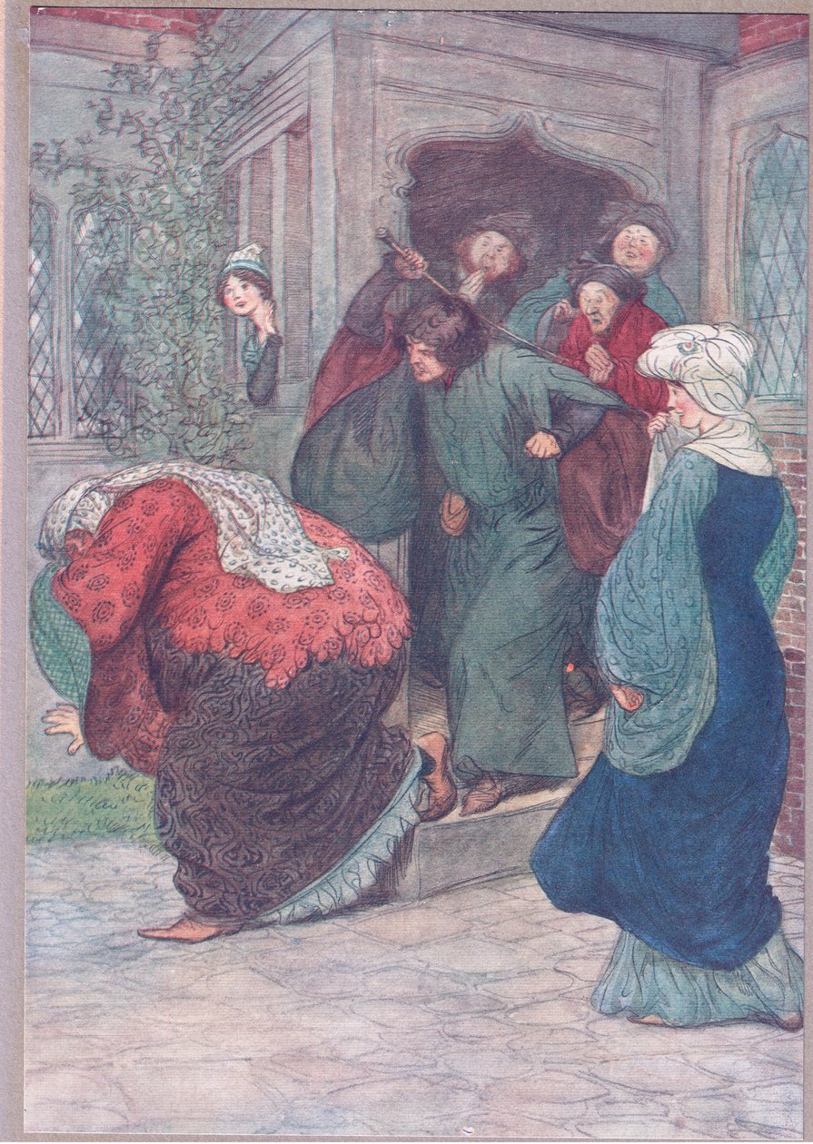 Out of my door du heks, illustrasjon fra The Merry Wives of Windsor, 1910 av Hugh Thomson
