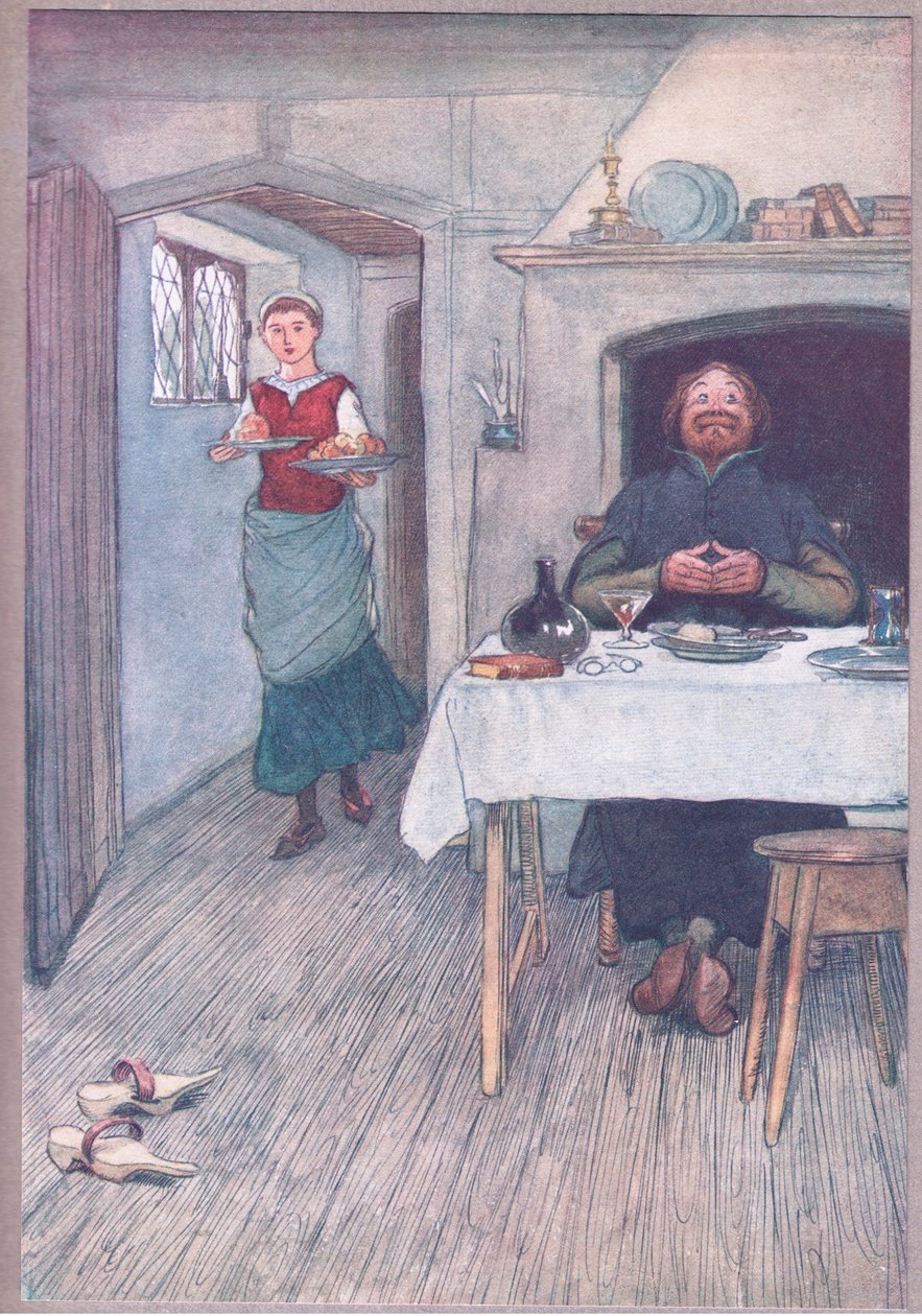 Det kommer pippins og ost, illustrasjon fra The Merry Wives of Windsor, 1910 av Hugh Thomson
