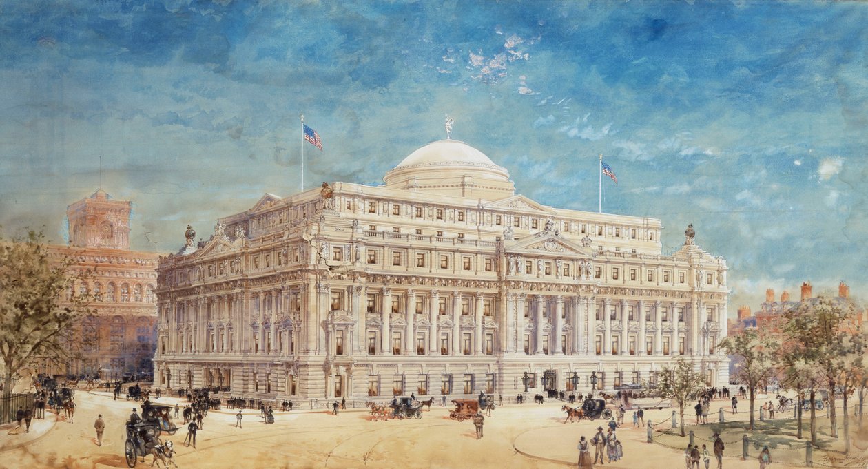 En gjengivelse av et foreløpig forslag for United States Custom House, New York av Hughson Frederick Hawley
