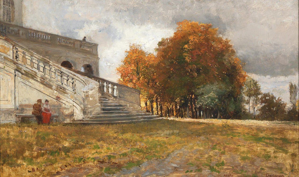 Hviler på bunnen av Castle Steps Castle Solitude i Baden-Württembergn av Hugo Charlemont