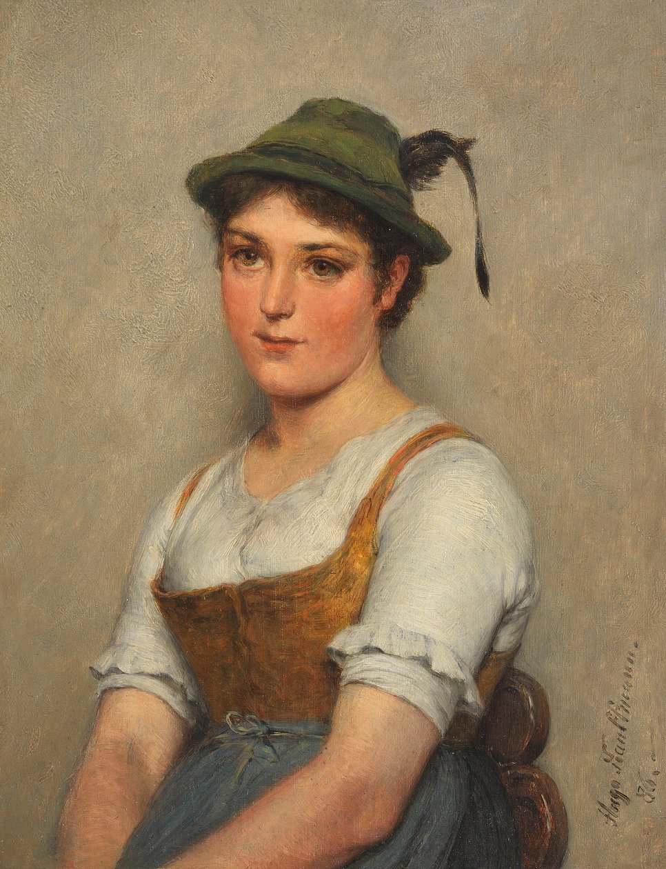 Ung jente med en grønn hatt av Hugo Kauffmann