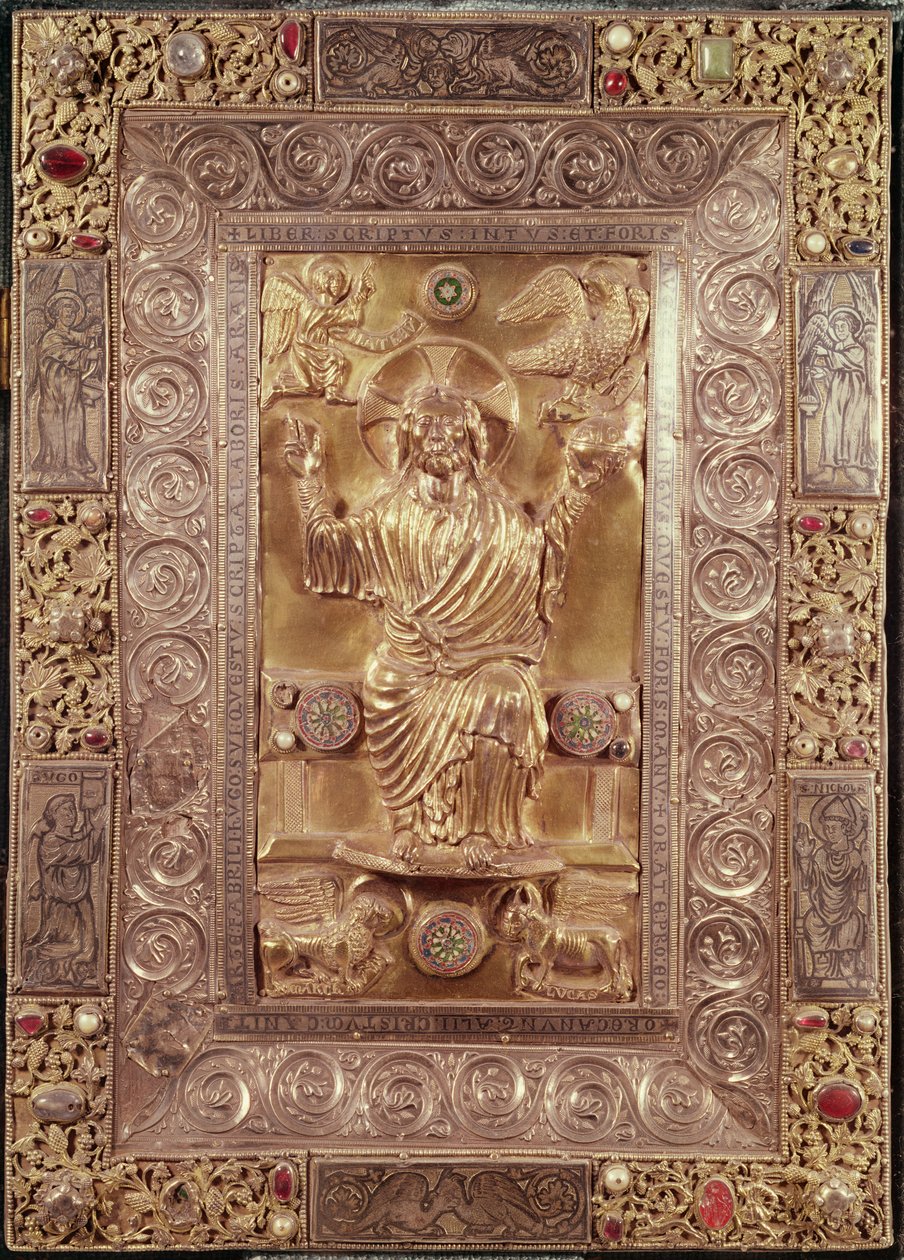 Kristus i Majestet mellom symbolene til evangelistene, ca. 1228 (sølv, fin stein og emalje) av Hugo d Oignies