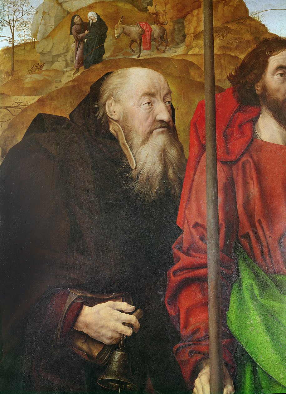Portinari altertavle, venstre paneldetalj av hodet til Saint Anthony, c.1479 olje på panel av Hugo van der Goes