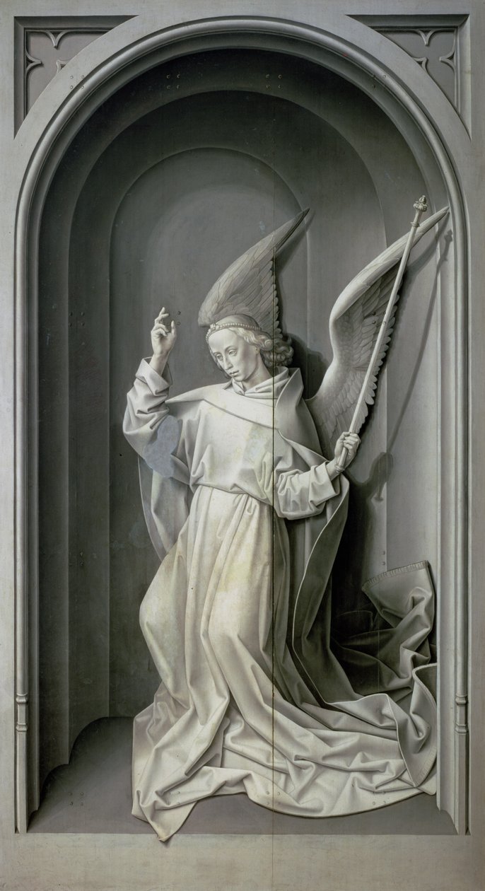 Bebudelsens engel, fra Portinari Triptych, ca. 1479 av Hugo van der Goes