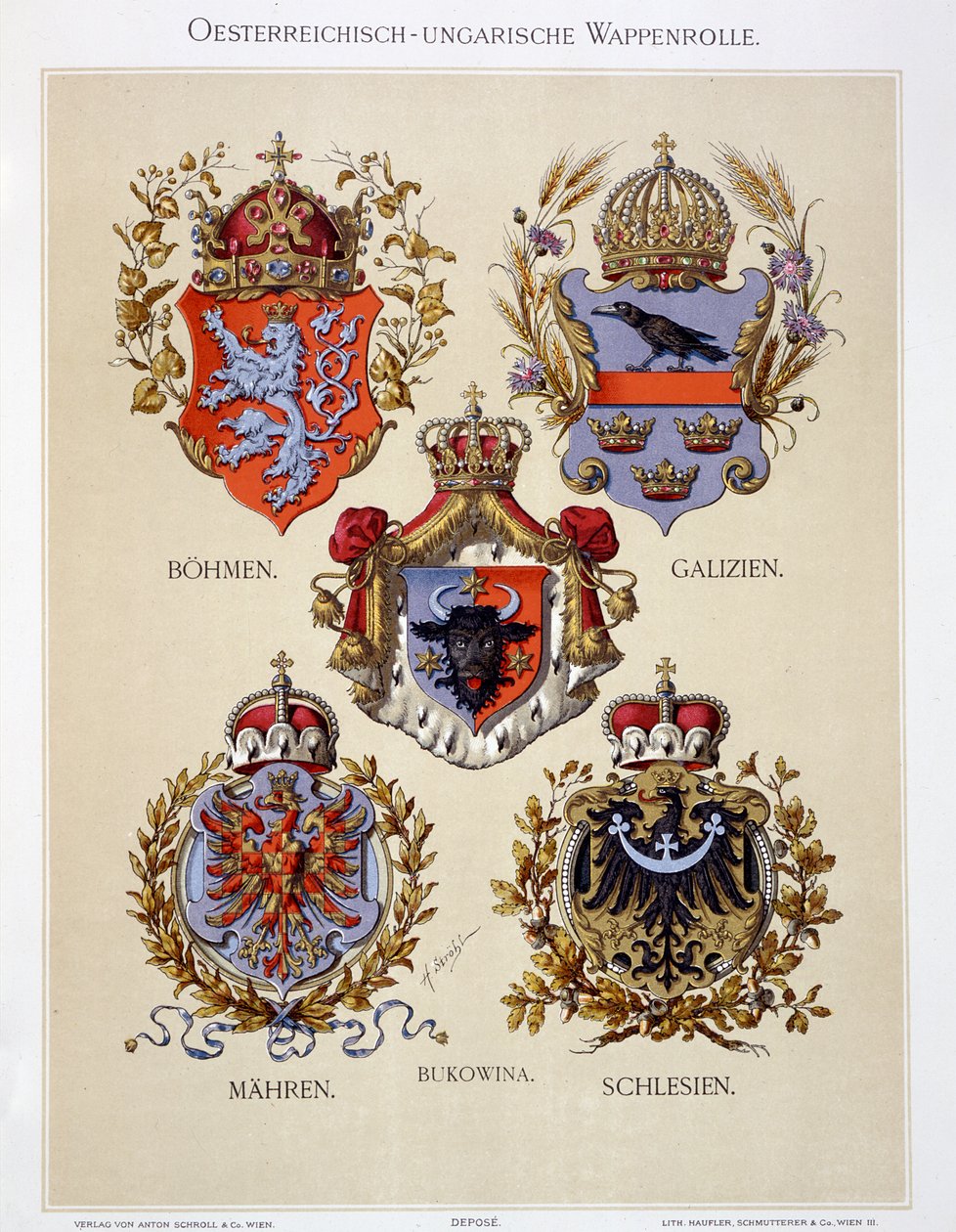 Våpenskjold fra det østerriksk-ungarske riket, fra 'Heraldischer Atlas' av kunstneren, 1899 av Hugo Gerard Strohl