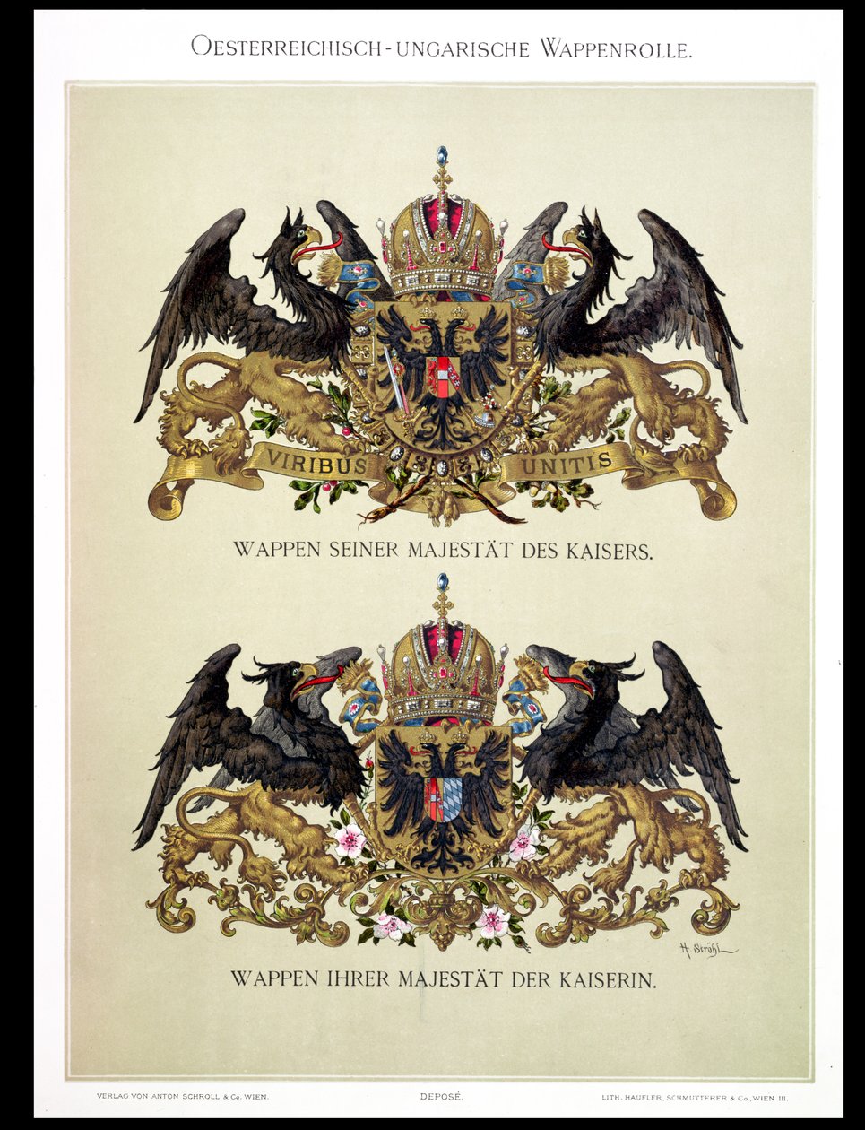 Tallerken med våpenskjoldene til keiser Franz Joseph I (1830-1916) og keiserinne Elizabeth av Bayern (1837-98) fra 