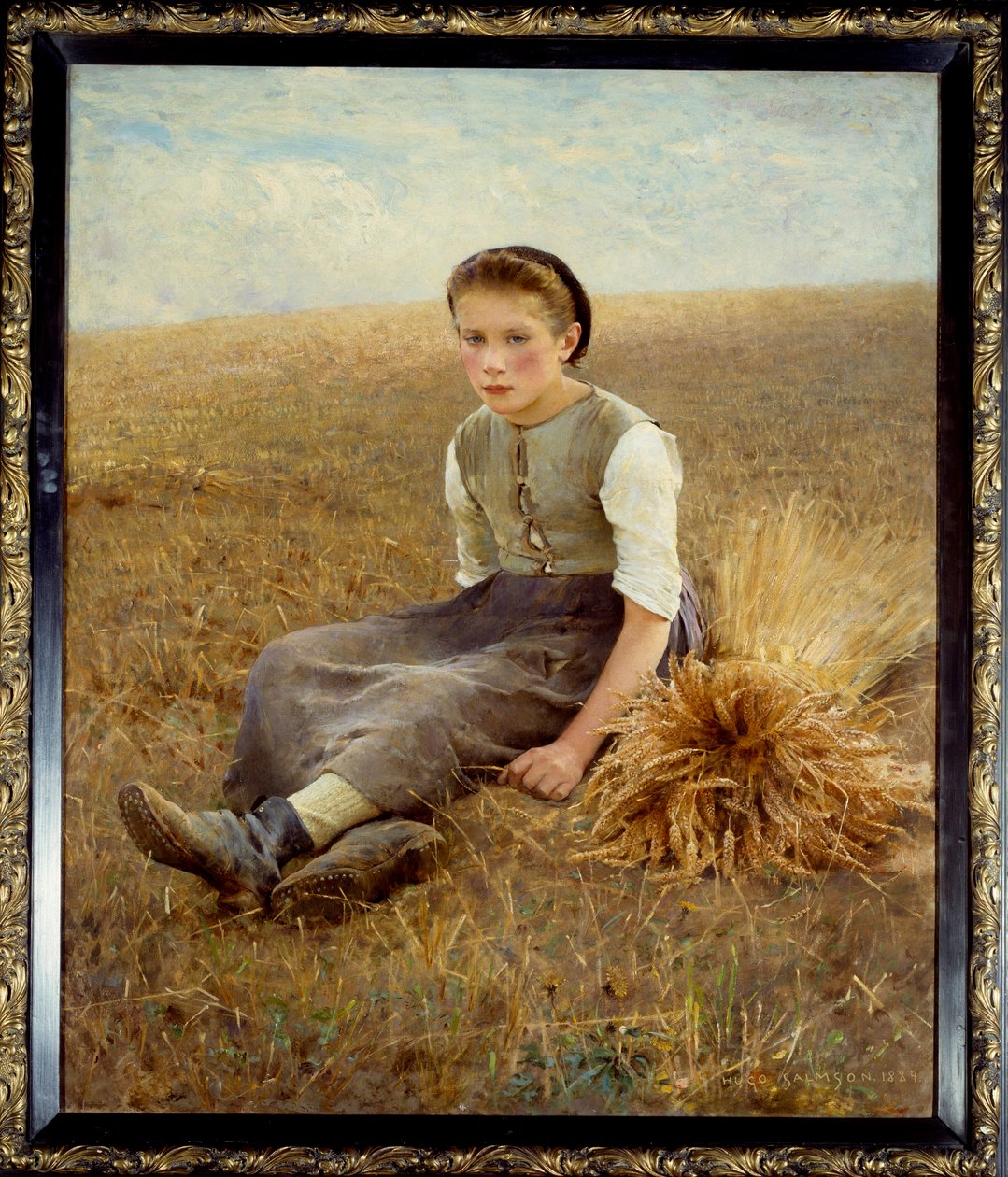 En liten svensk bonde som sitter på høy. Maleri av Hugo Salmson (1844-1894) 1886 Søn. 1,34x1,10 m Nantes, musee des Beaux Arts - Den lille sankeren. En liten svensk bonde som sitter i høyet. Maleri av Hugo Salmson (1844-1894) av Hugo Salmson