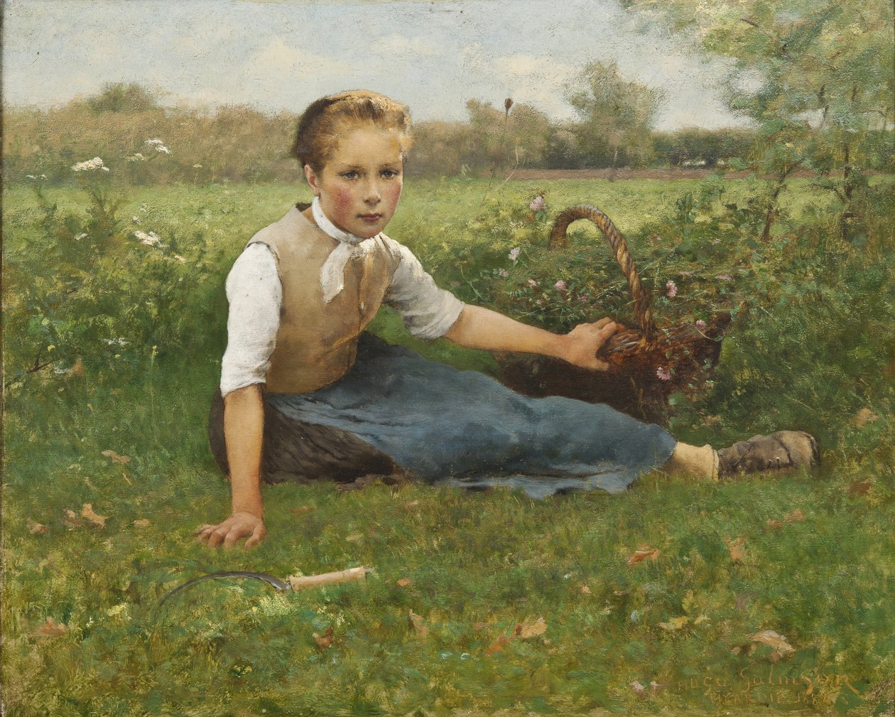 Plukke blomster, 1882 av Hugo Salmson
