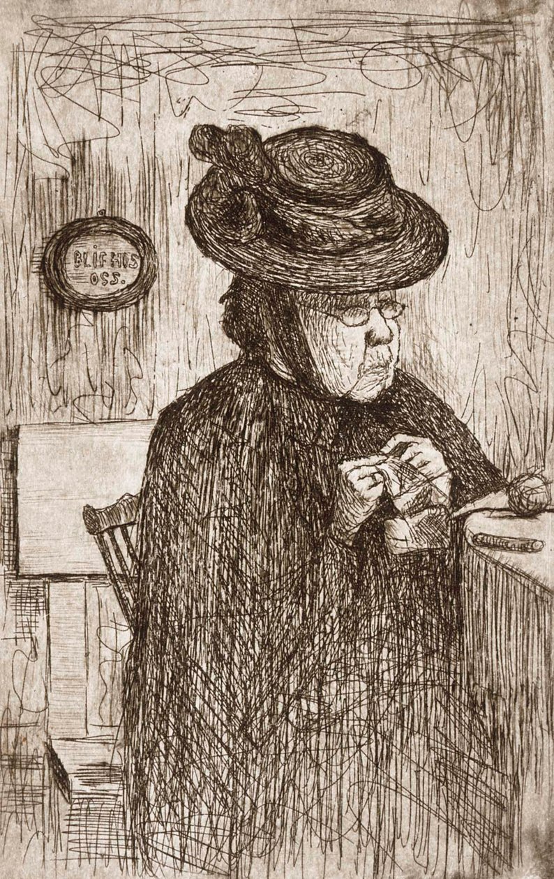 Tante som strikker av Hugo Simberg