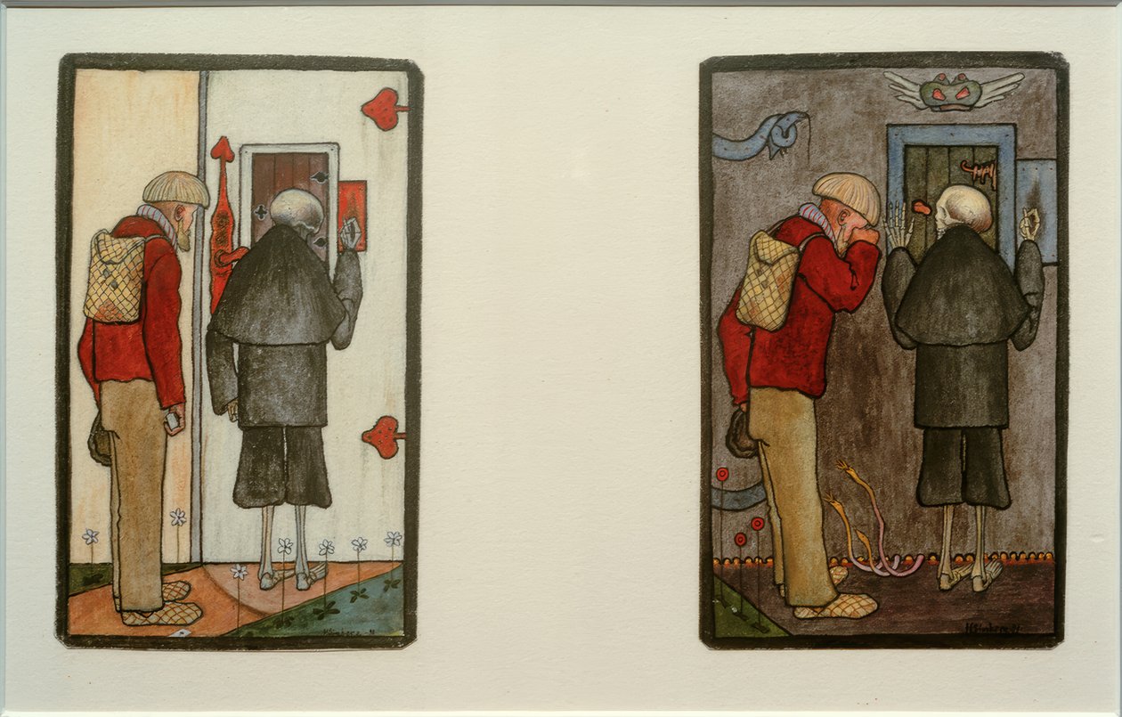 Bonde og død ved portene til himmel og helvete av Hugo Simberg