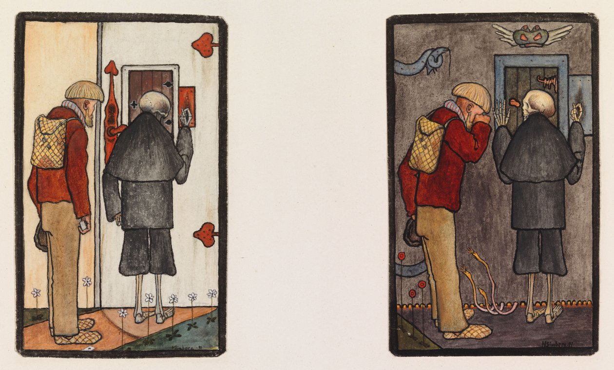 Bonden og døden ved himmelens og helvetes porter av Hugo Simberg