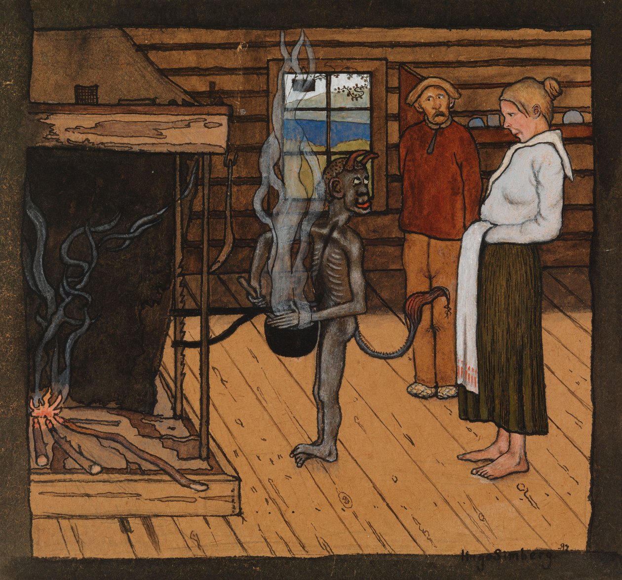 Den stakkars djevelen ved ilden; Djevelen ved gryten av Hugo Simberg