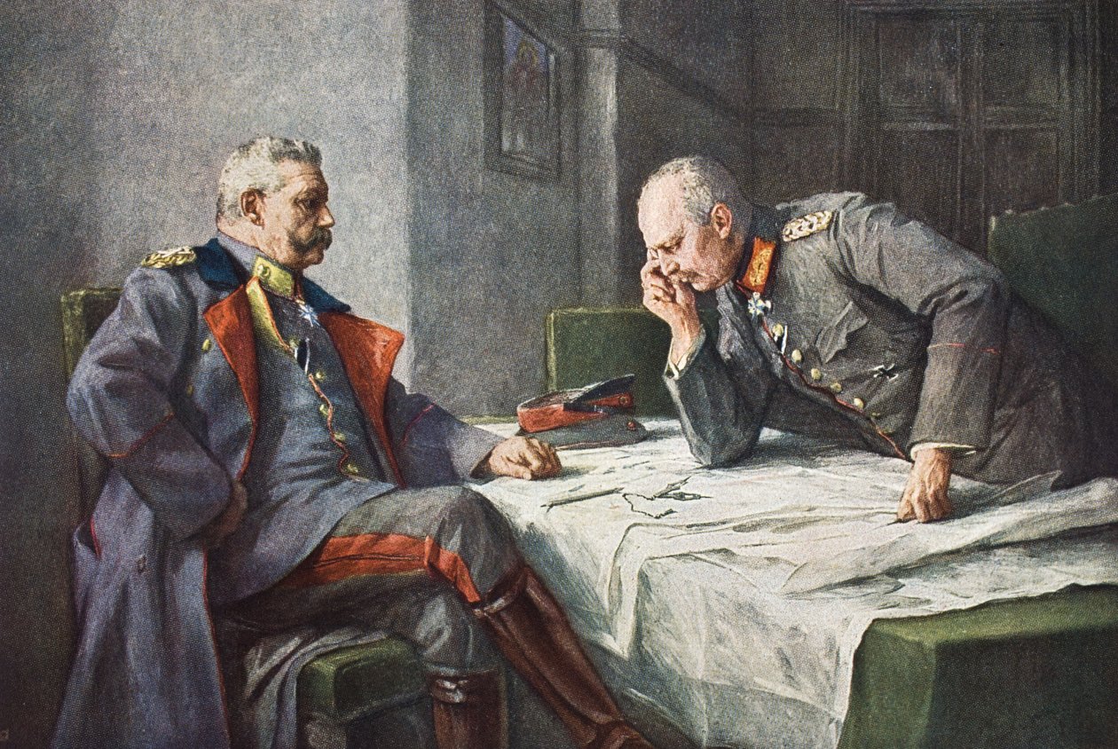 General von Hindenburg og generalkvartermester Erich von Ludendorff ved kartbordet av Hugo Vogel