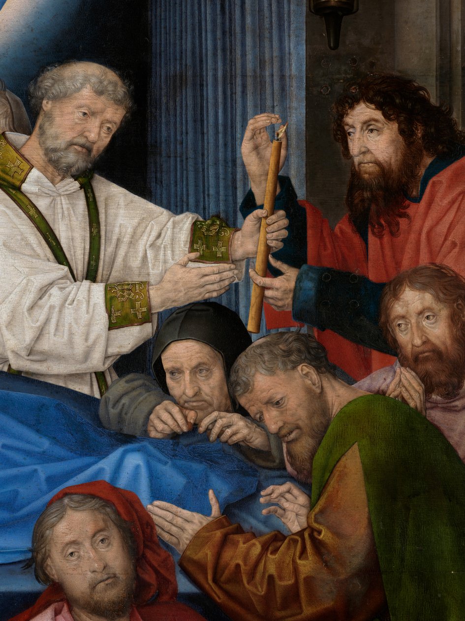 Detalj av Jomfruens død (olje på panel) av Hugo van der Goes