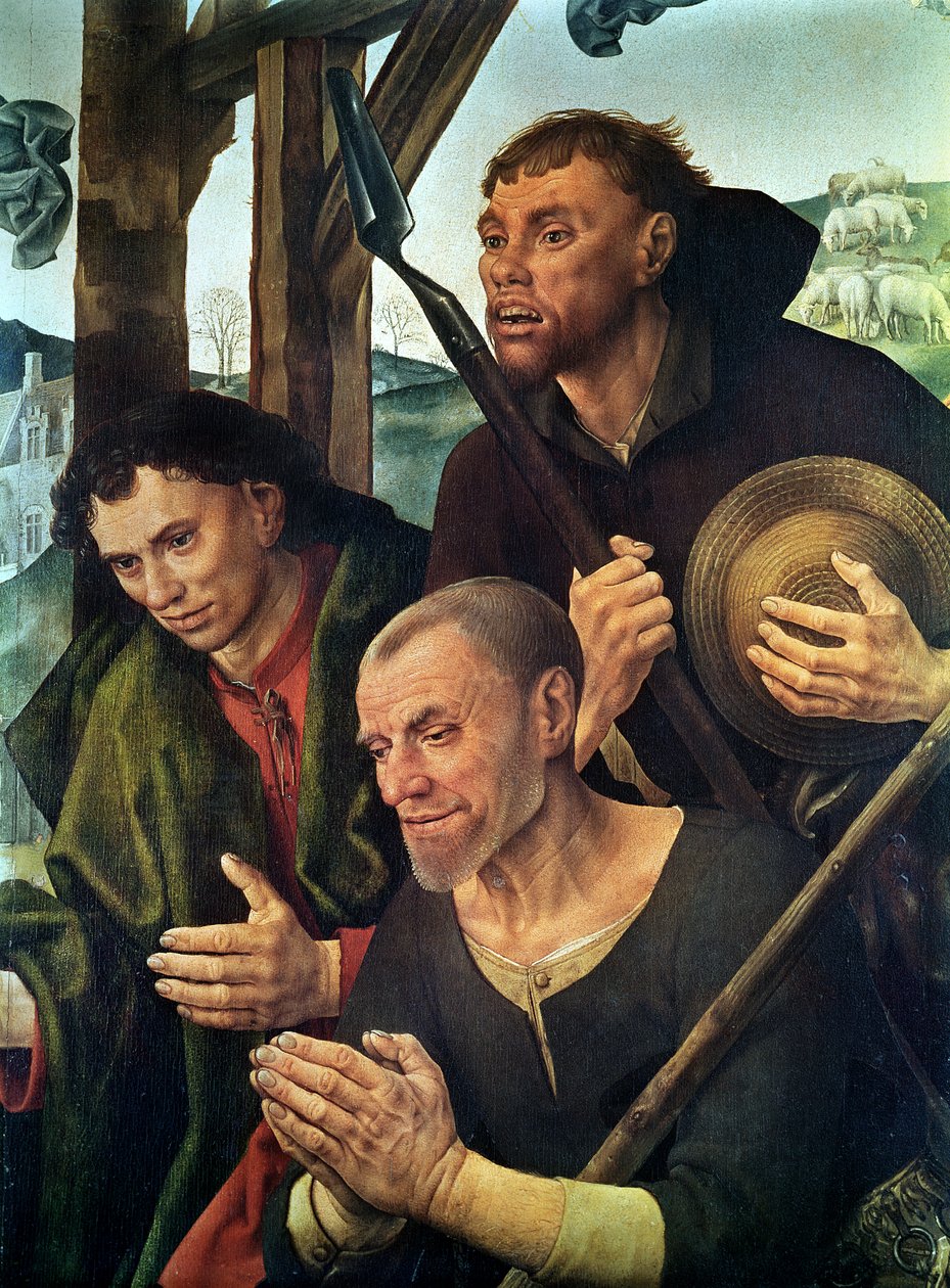 Head of the Shepherds, detalj fra sentralpanelet til Portinari-altertavlen, ca. 1479 (detalj av 9619) av Hugo van der Goes