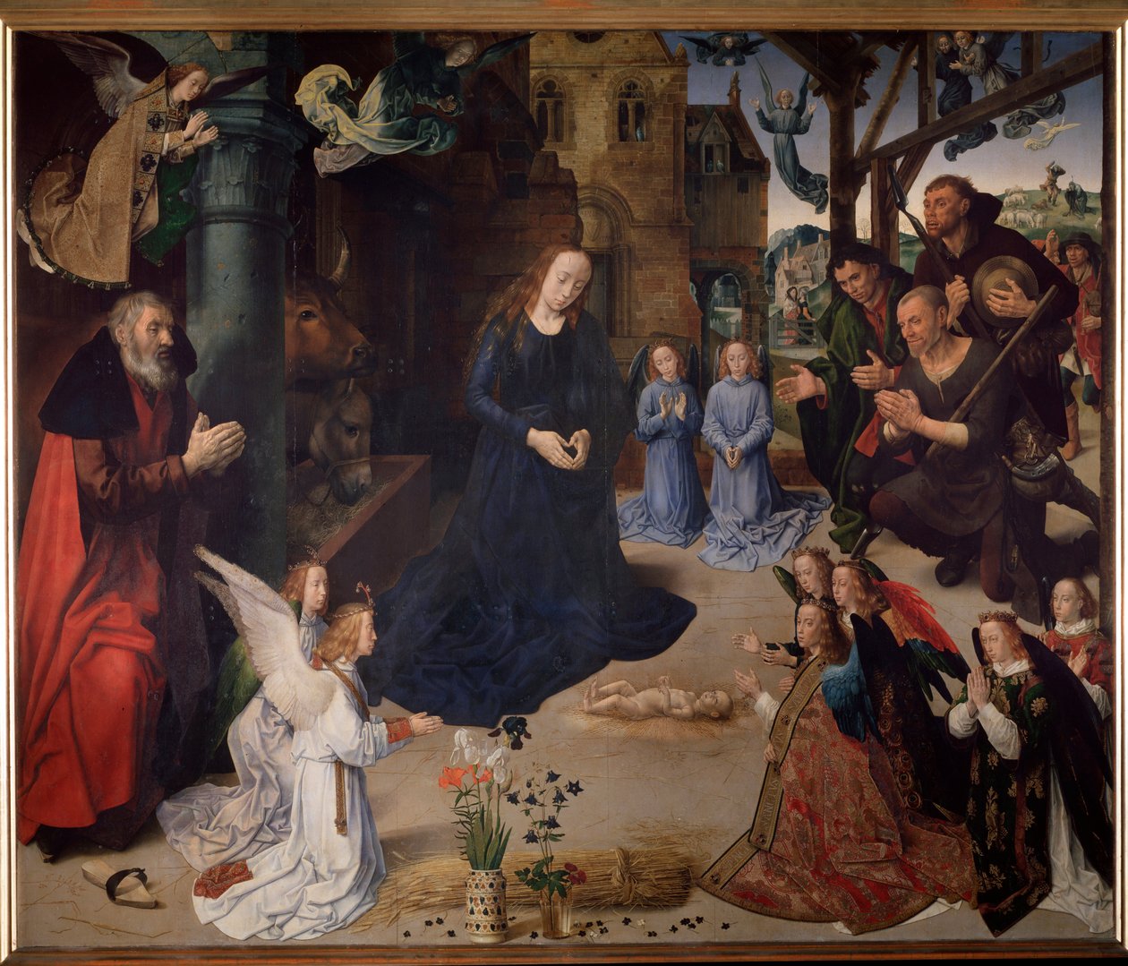 Portinari altertavle: Hyrdenes tilbedelse. Sentralpanel, olje på tre av Hugo van der Goes