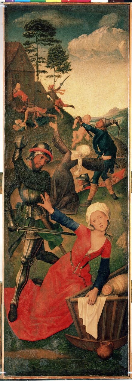 Triptych of the Adoration of the Magi: ""massakren på de uskyldige"" Høyre panel. Maleri på tre av Hugo van der Goes (1435-1482) 1400-tallet Mål 96,3x109,2 cm Eremitagemuseet, St. Petersburg av Hugo van der Goes