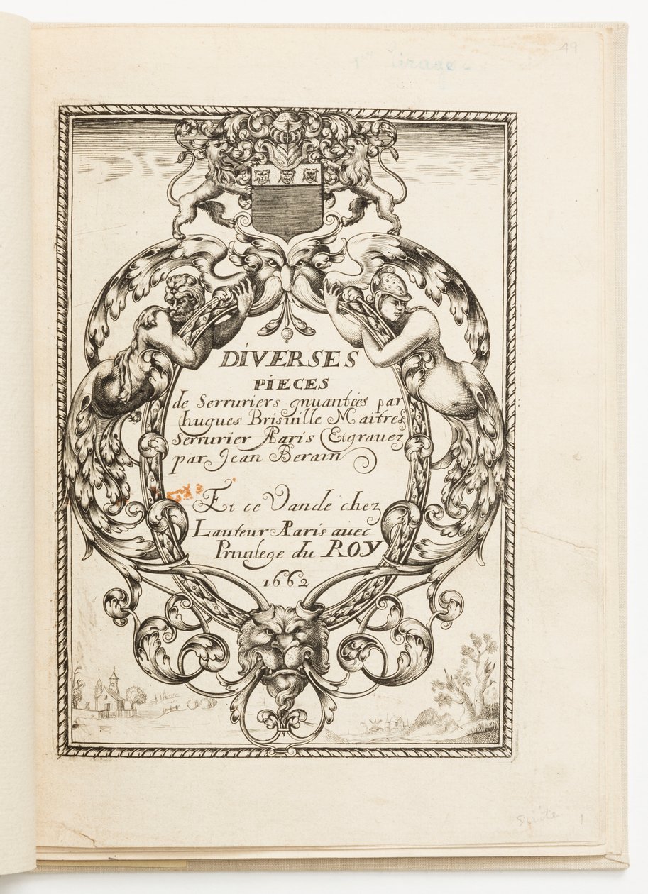 Tittelside, fra Diverses pièces de serruriers (Ulike design for låsesmeder) av Hugues Brisville
